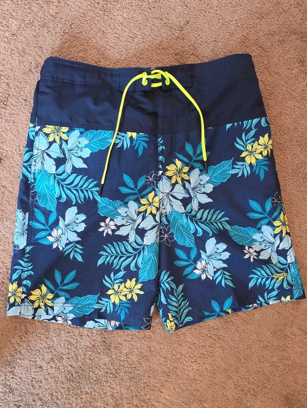Speedo Navy Floral Swim Shorts with Blue and Yellow Accents